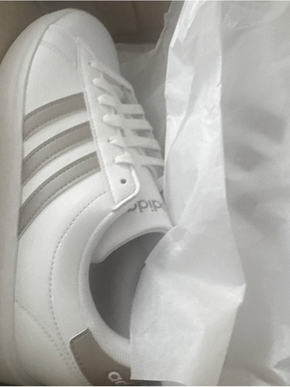 adidas White Sneakers with Beige Stripes